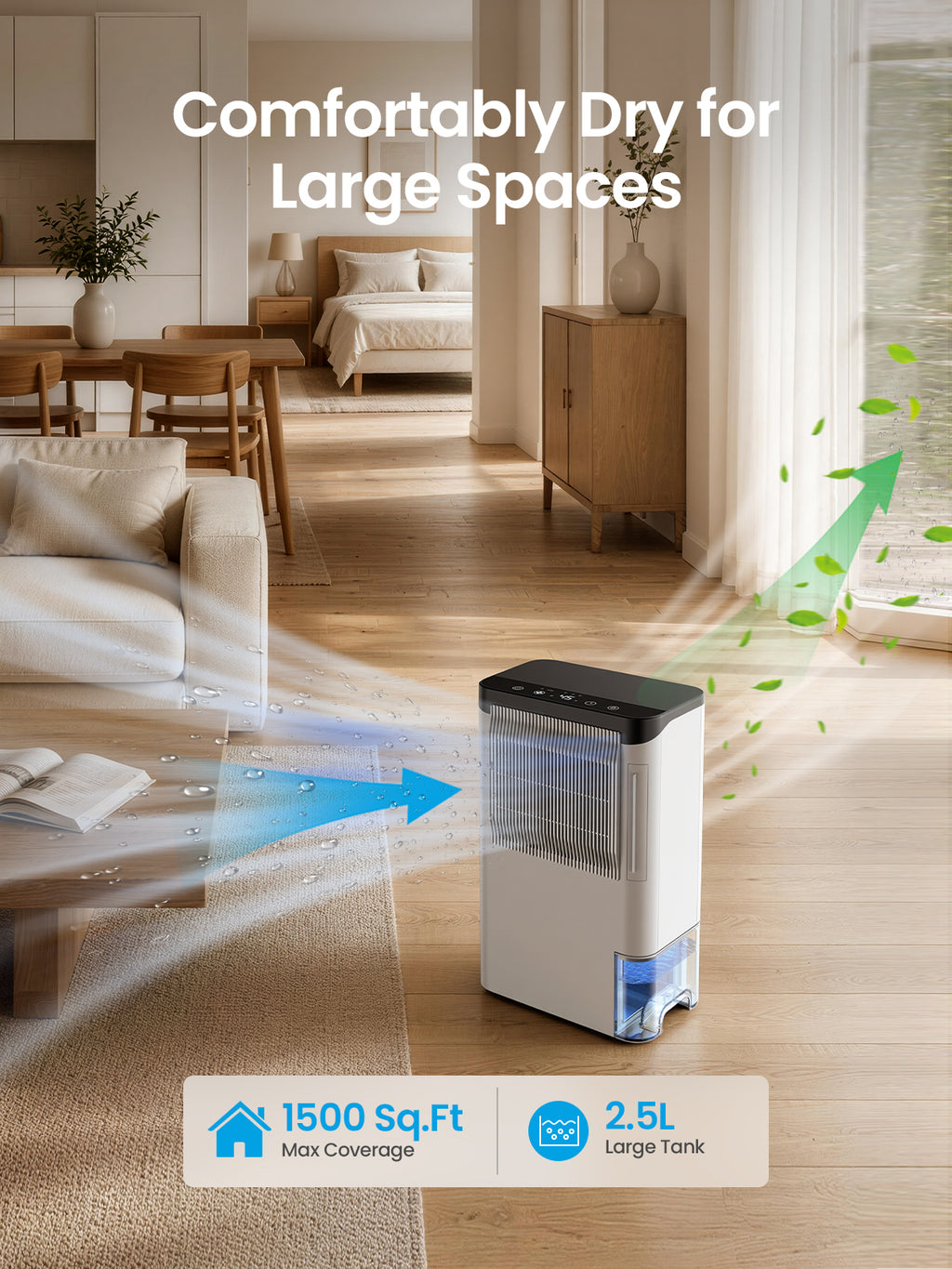Dehumidifiers for Home 1500 Sq.Ft, 2.5L Tank, 35dB Quiet, New Rotary Technology Dehumidifier with Drain Hose, Works Down to 1°C/34°F, Auto Shutoff, Ideal for Basement Bedroom Bathroom RV Closet
