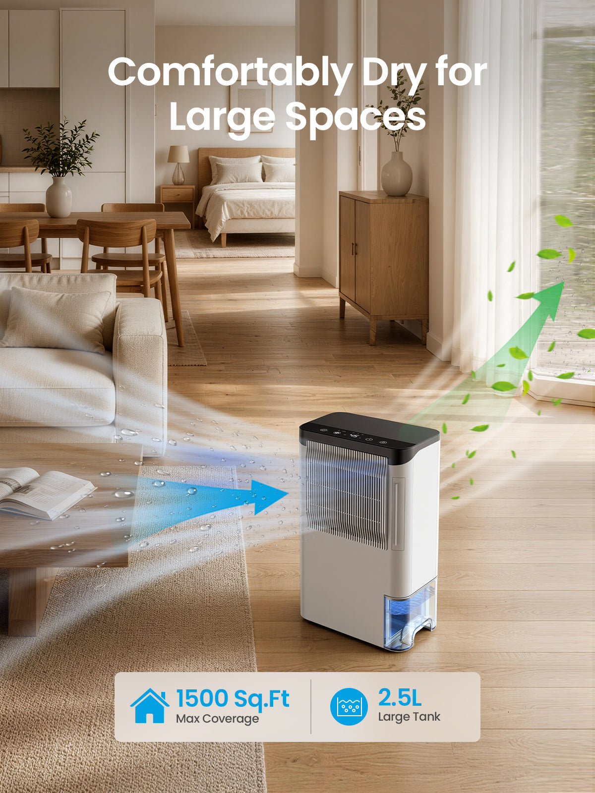 Dehumidifiers for Home 1500 Sq.Ft, 2.5L Tank, 35dB Quiet, New Rotary Technology Dehumidifier with Drain Hose, Works Down to 1°C/34°F, Auto Shutoff, Ideal for Basement Bedroom Bathroom RV Closet