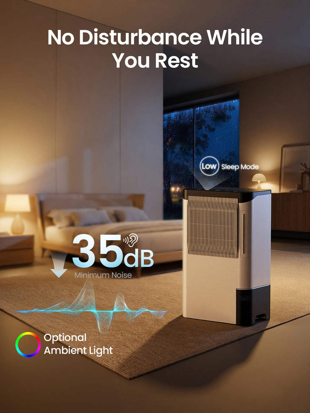 Dehumidifiers for Home 1500 Sq.Ft, 2.5L Tank, 35dB Quiet, New Rotary Technology Dehumidifier with Drain Hose, Works Down to 1°C/34°F, Auto Shutoff, Ideal for Basement Bedroom Bathroom RV Closet