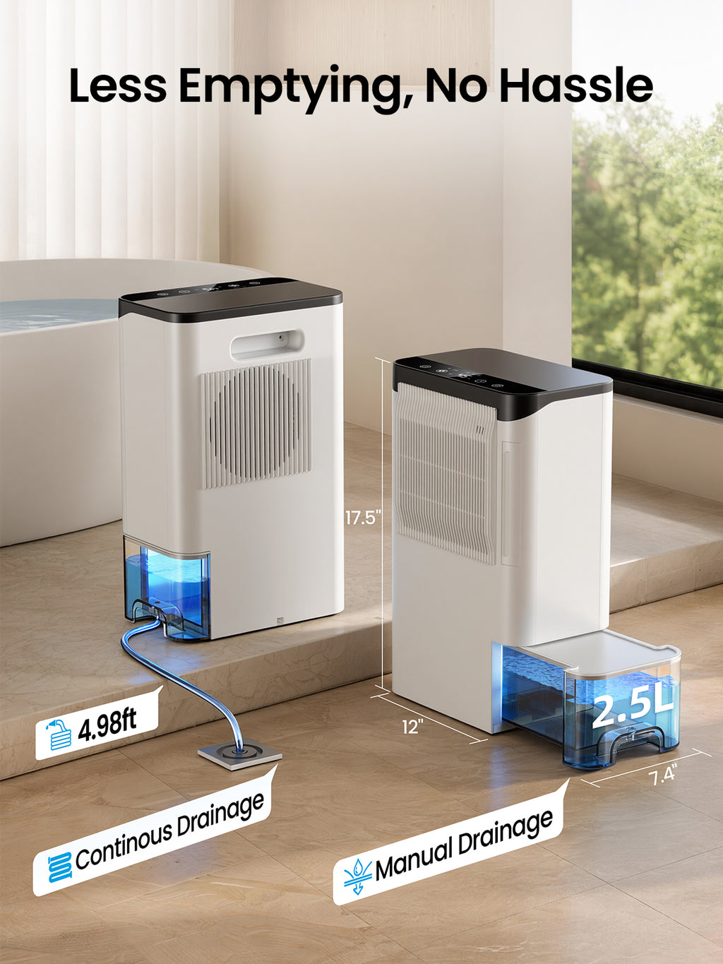 Dehumidifiers for Home 1500 Sq.Ft, 2.5L Tank, 35dB Quiet, New Rotary Technology Dehumidifier with Drain Hose, Works Down to 1°C/34°F, Auto Shutoff, Ideal for Basement Bedroom Bathroom RV Closet