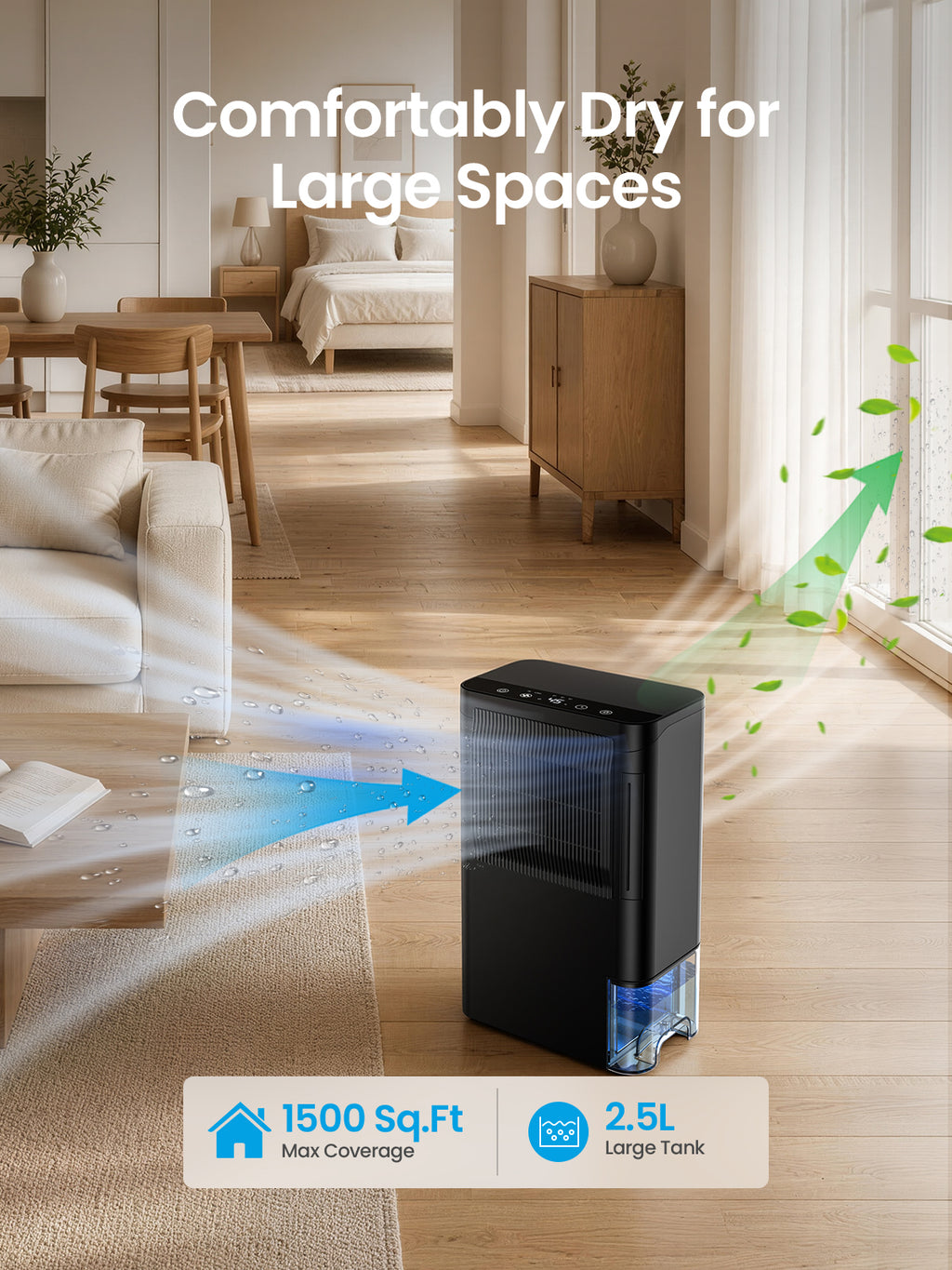 Dehumidifiers for Home 1500 Sq.Ft, 2.5L Tank, 35dB Quiet, New Rotary Technology Dehumidifier with Drain Hose, Works Down to 1°C/34°F, Auto Shutoff, Ideal for Basement Bedroom Bathroom RV Closet